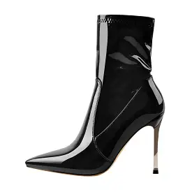 10cm Black Patent Leather Metal Heel Boots