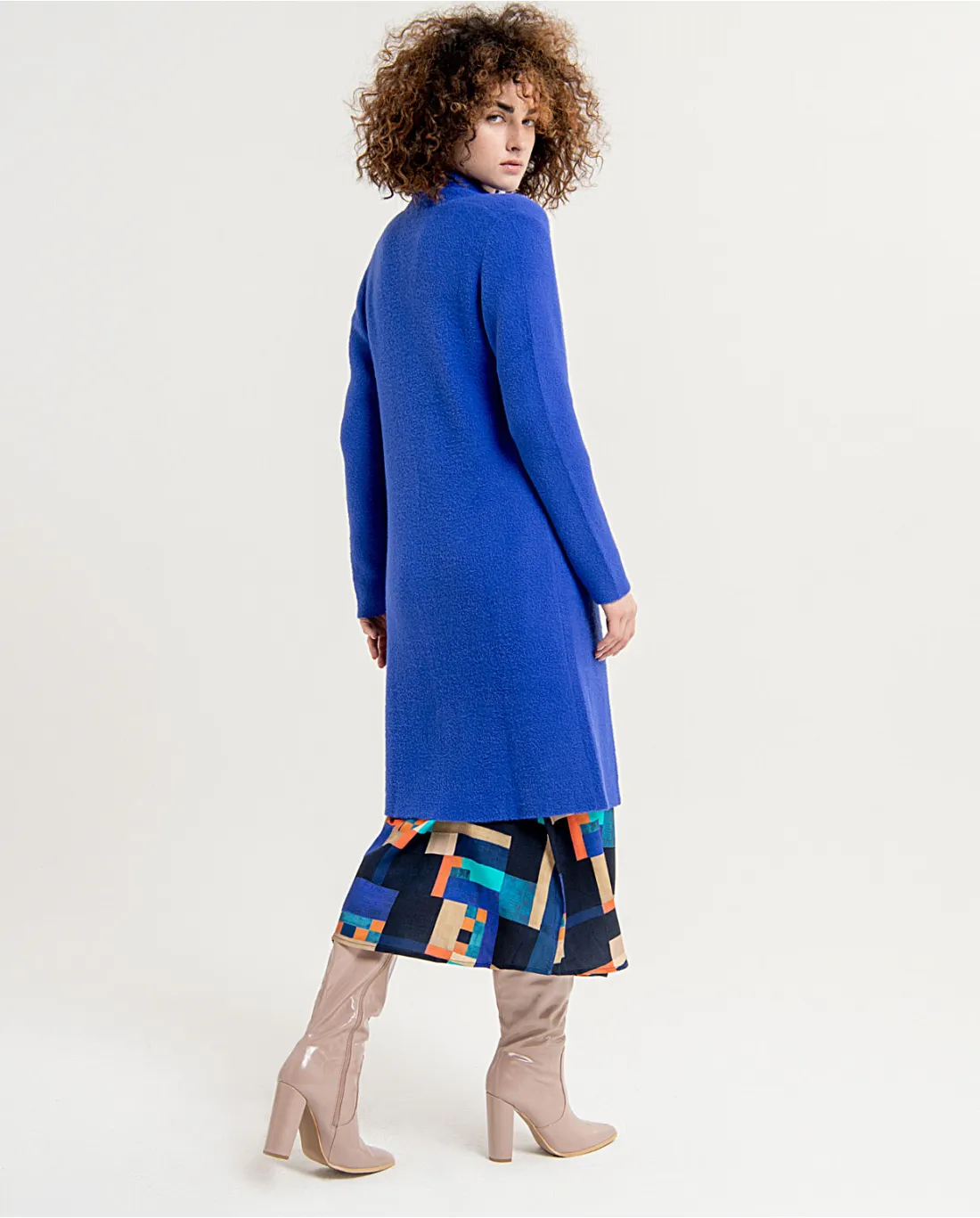 331- Knitted Coat w/ Lapel Collar-Cobalt Blue- Surkana