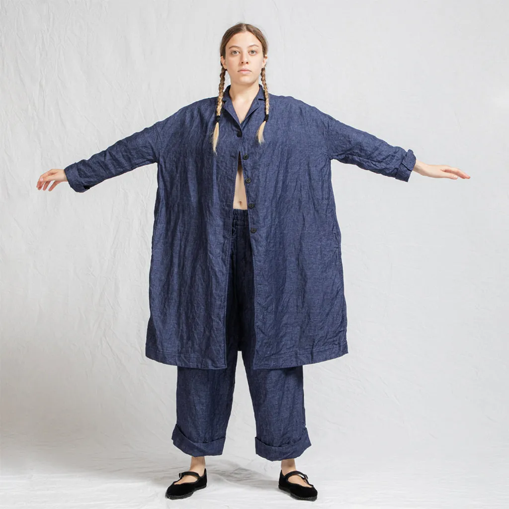 Album Di Famiglia Woman Easy Linen Coat Navy Blue