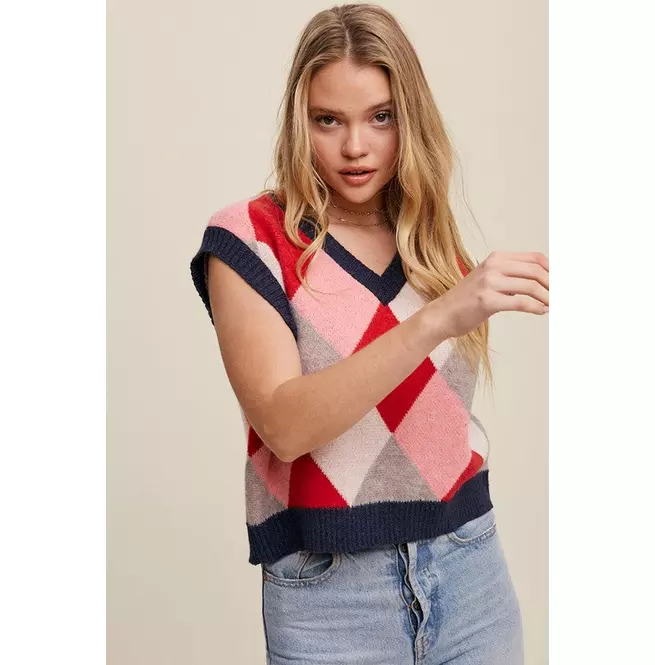 Argyle Cropped Sweater Vest