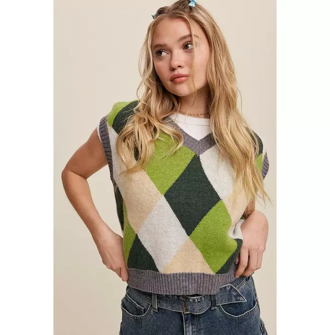 Argyle Cropped Sweater Vest