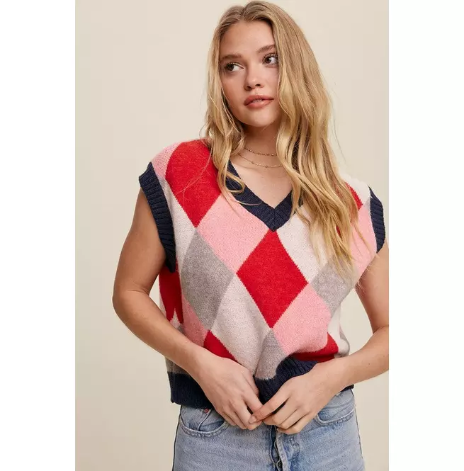 Argyle Cropped Sweater Vest