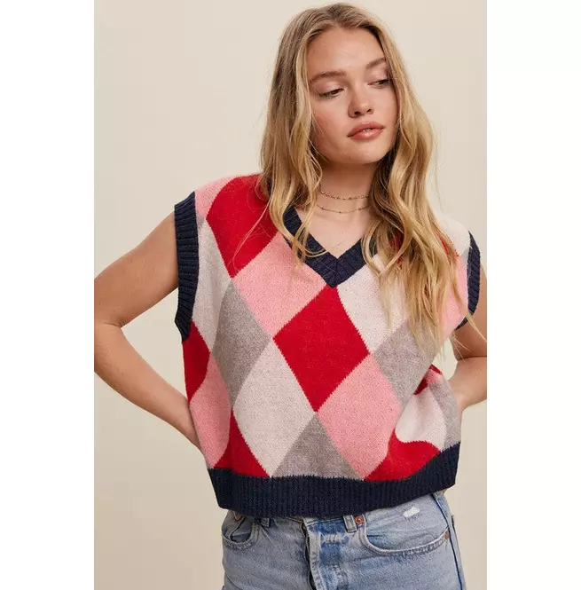 Argyle Cropped Sweater Vest