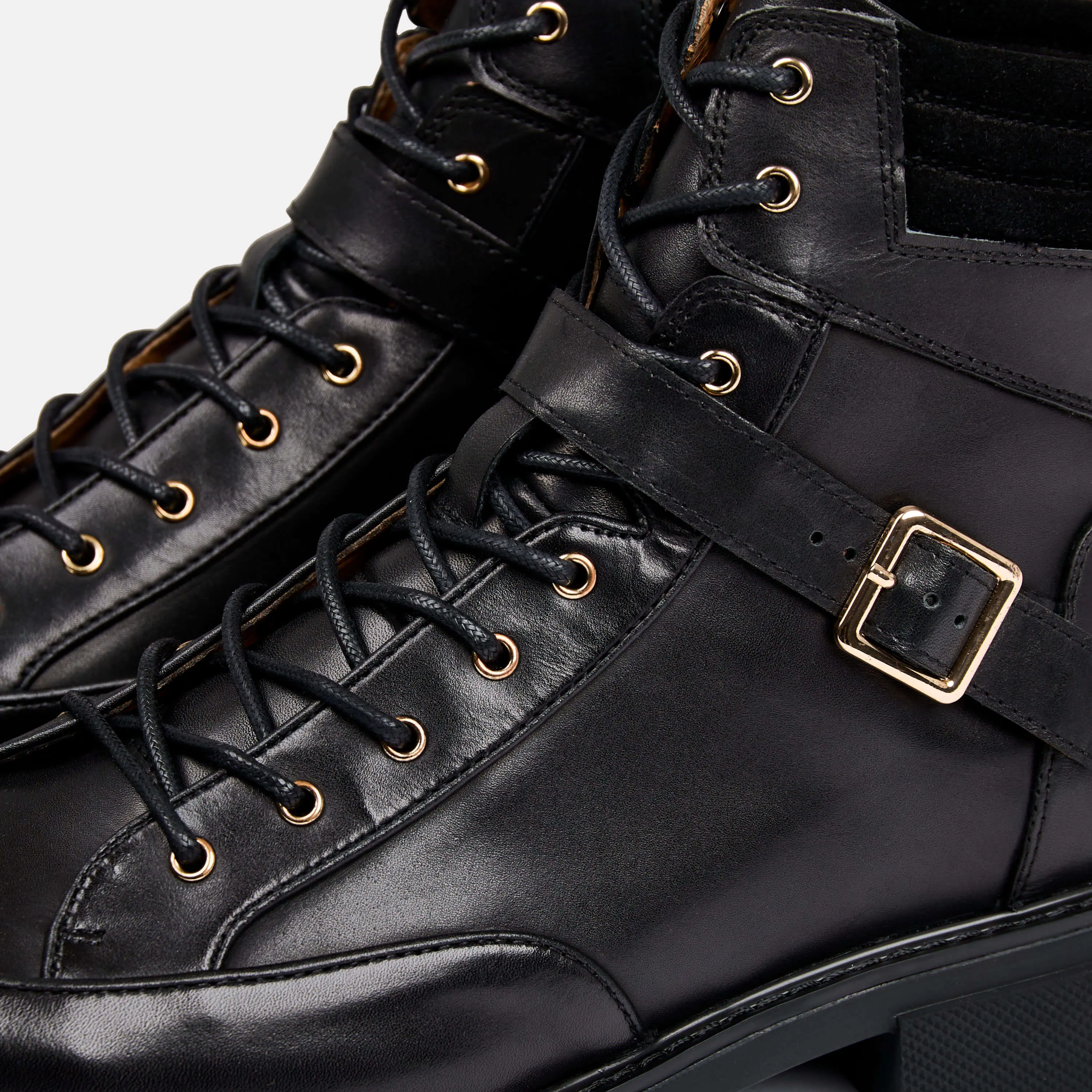 Atlas Black Leather Strap Boots