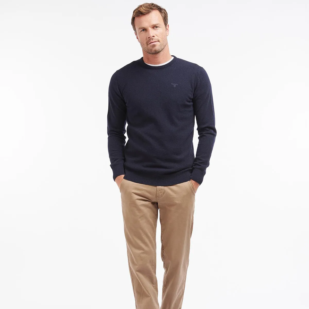 Barbour - Essential Lambswool Crew Neck Jumper in Plain Navy