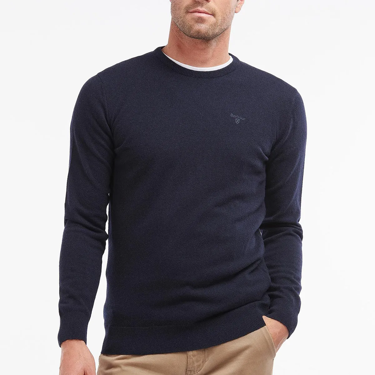 Barbour - Essential Lambswool Crew Neck Jumper in Plain Navy