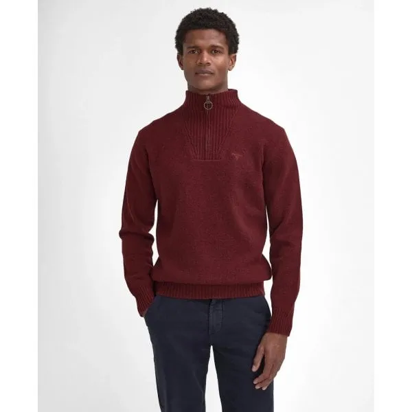 Barbour Mens Essential Lambswool Half Zip Sweater in Ruby