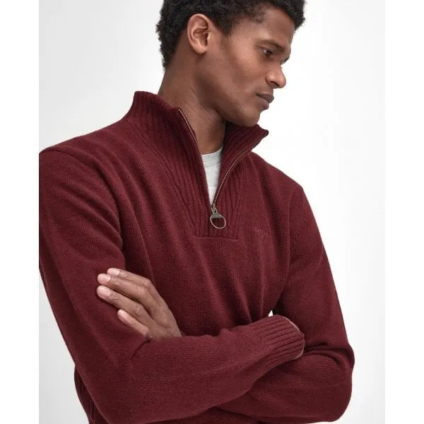 Barbour Mens Essential Lambswool Half Zip Sweater in Ruby