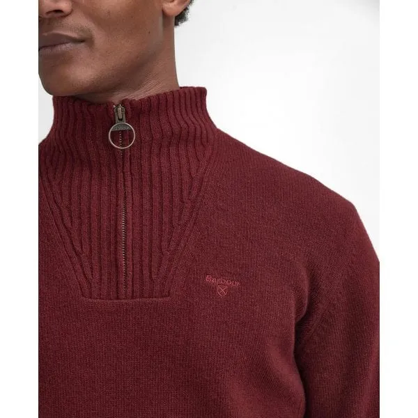 Barbour Mens Essential Lambswool Half Zip Sweater in Ruby