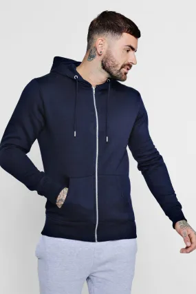 Basic Zip Through Fleece Hoodie | boohooMAN UK