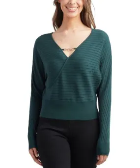 BCX Juniors' Embellished-Neck Dolman-Sleeve Sweater