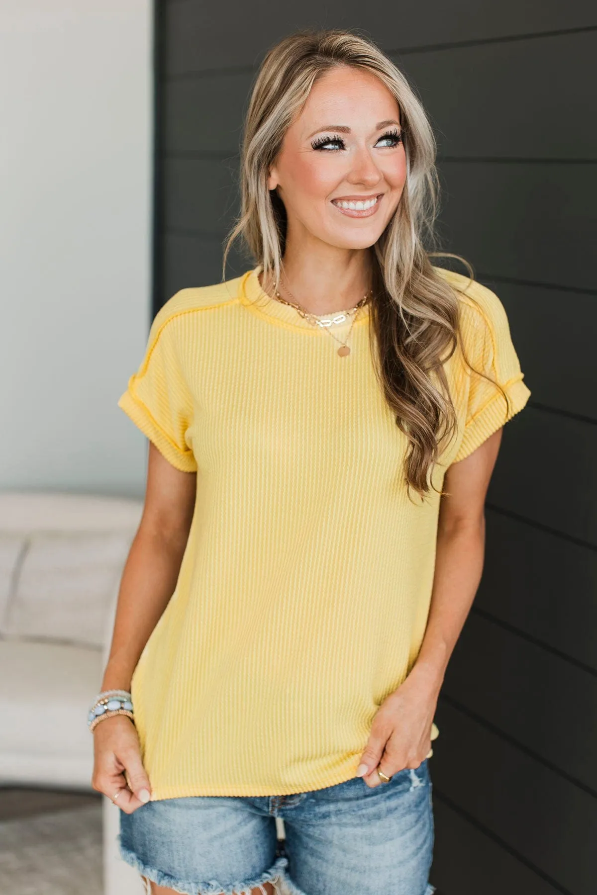 Be Your Number One Ribbed Top- Yellow