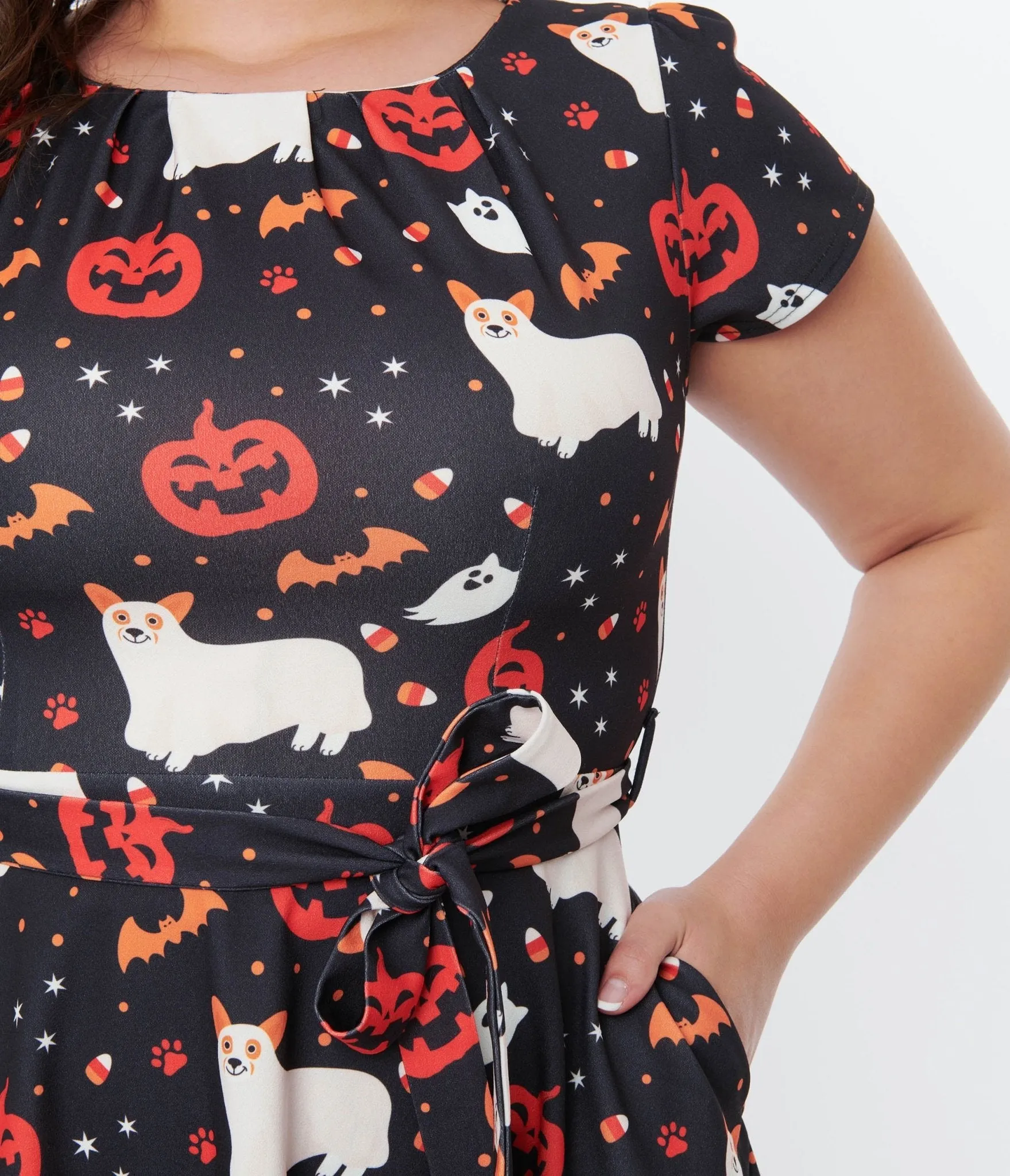 Black & Spooky Ghost Dog Flare Dress