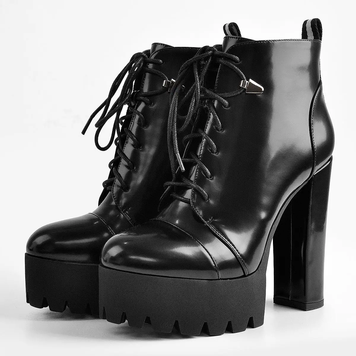 Black Platform Chunky Heels Ankle Boots