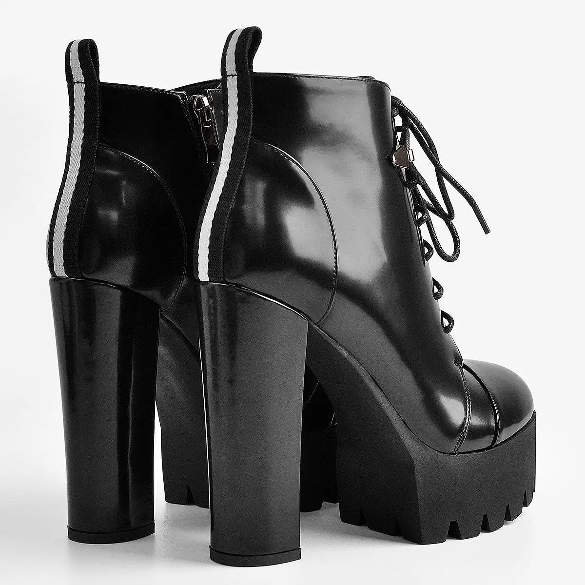 Black Platform Chunky Heels Ankle Boots