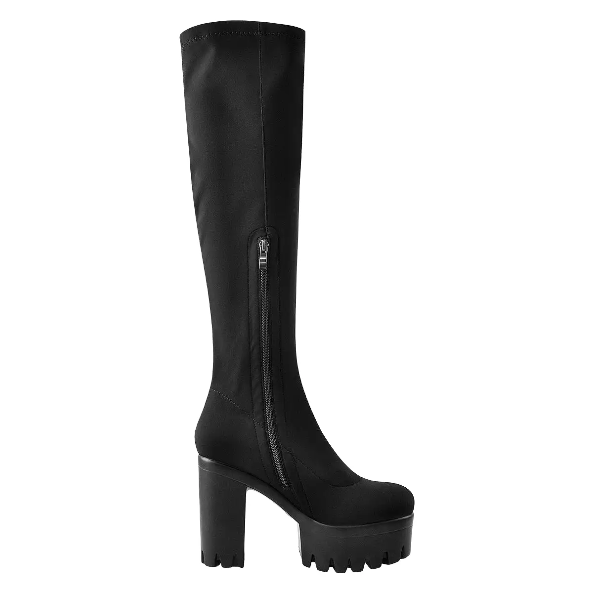 Black Platform Knee Chunky Heels Boots