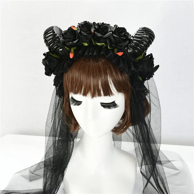 Black Rose Ram Horns Hairpiece