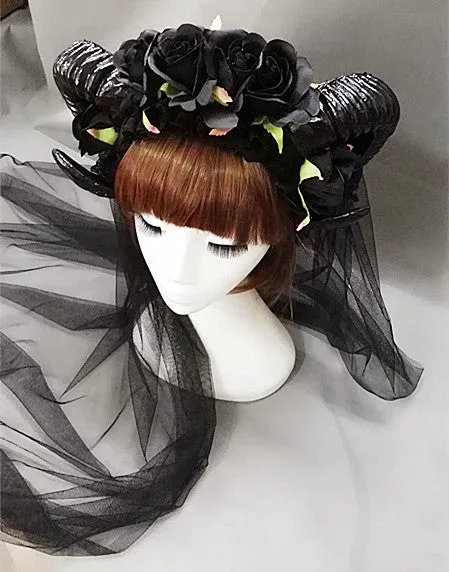 Black Rose Ram Horns Hairpiece