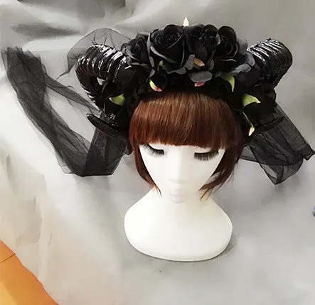 Black Rose Ram Horns Hairpiece