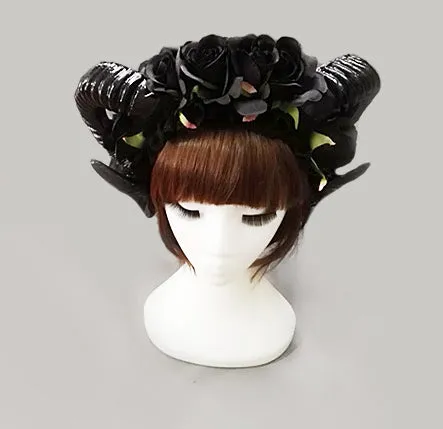 Black Rose Ram Horns Hairpiece