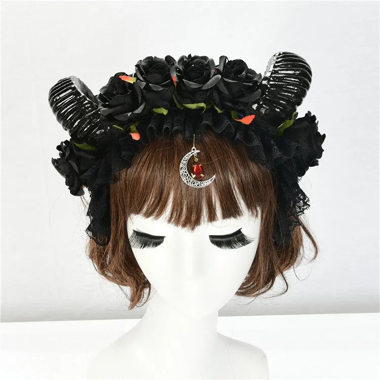 Black Rose Ram Horns Hairpiece