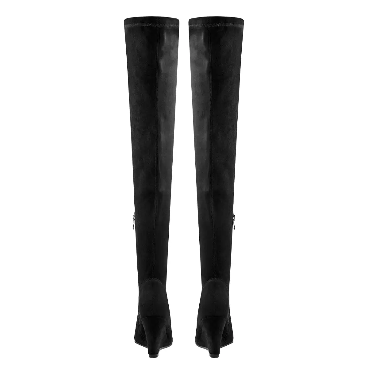 Black Suede Pointy Toe Wedge Heel Knee High Boots