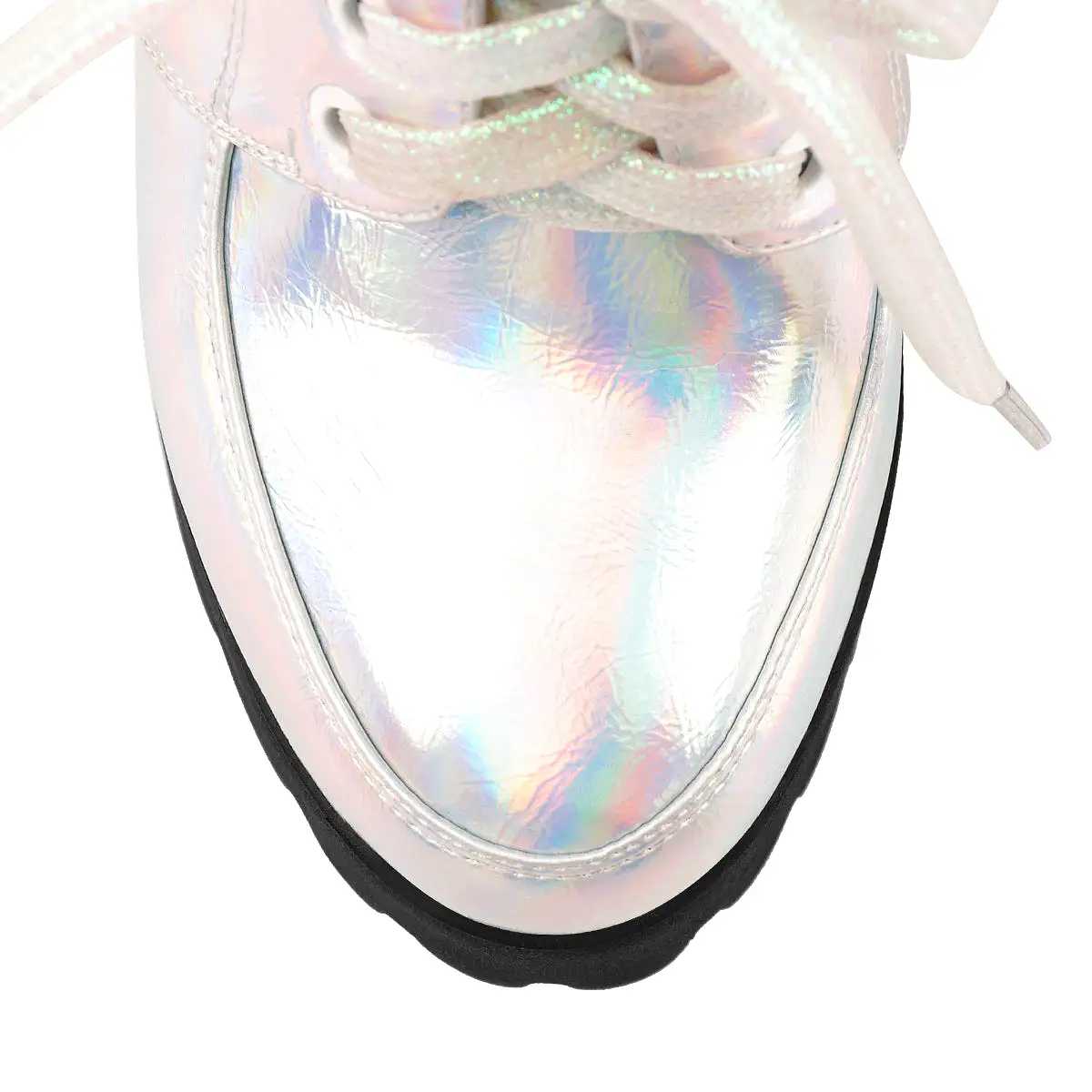 Block Heel Metallic Iridescent Round Toe Holographic Ankle Booties