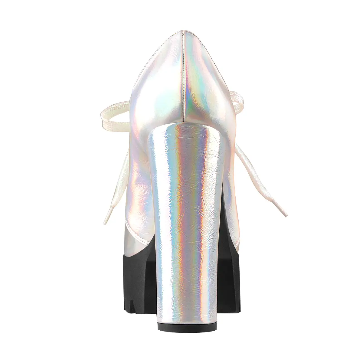 Block Heel Metallic Iridescent Round Toe Holographic Ankle Booties