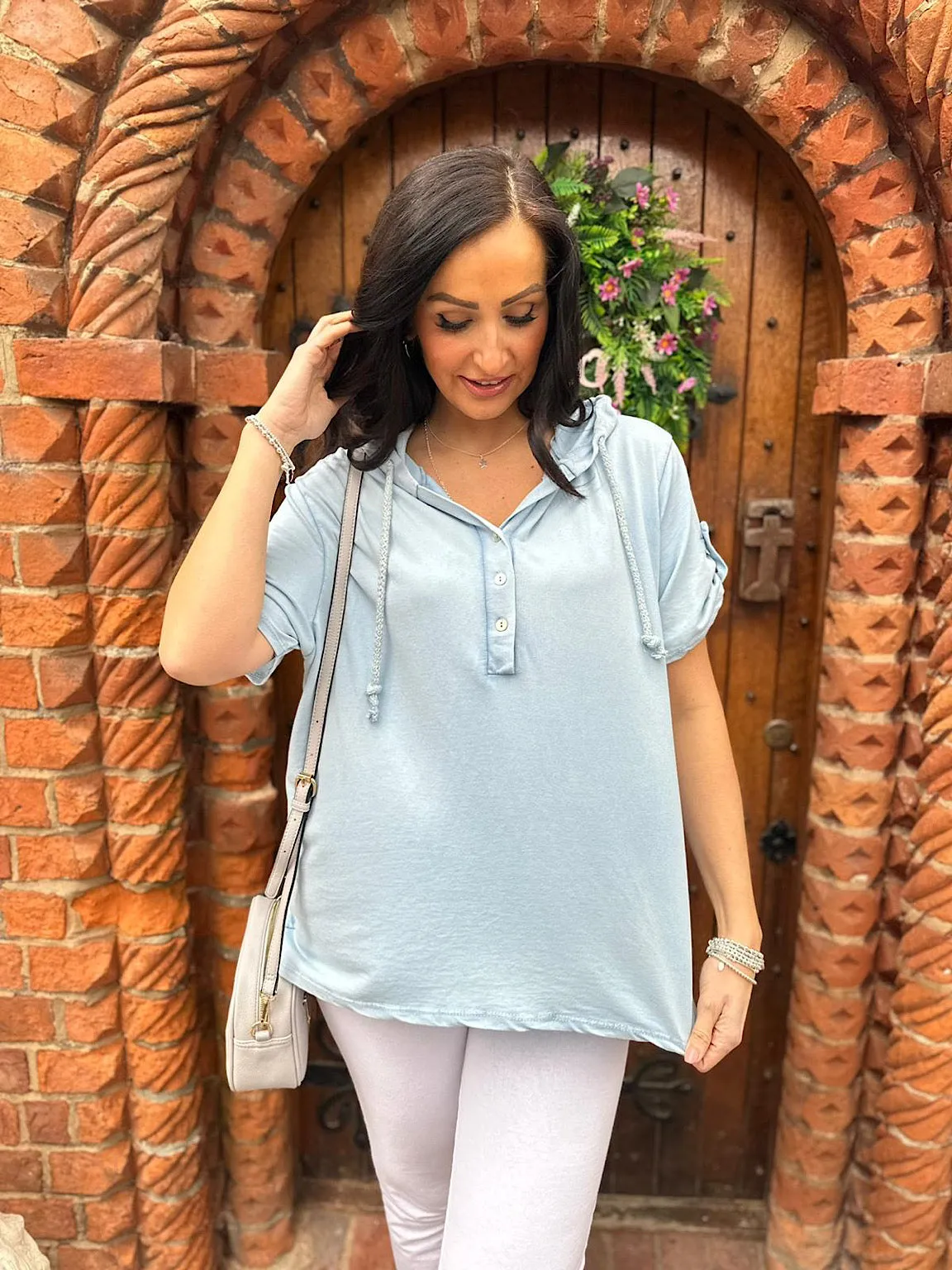 Blue Short Sleeve Hoodie Harriet