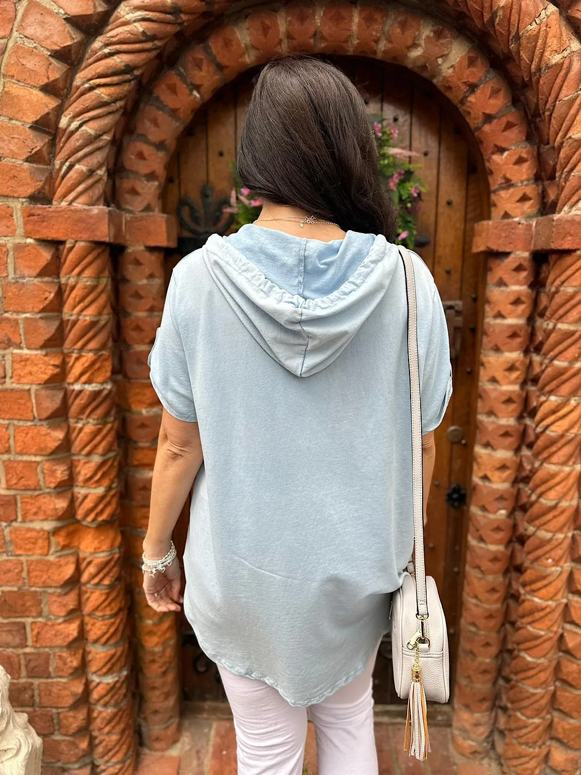 Blue Short Sleeve Hoodie Harriet