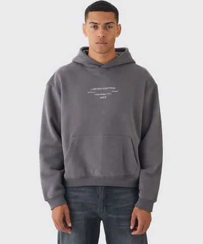 boohoo Mens 330Gsm Oversized Boxy Peached Embroidered Text Hoodie