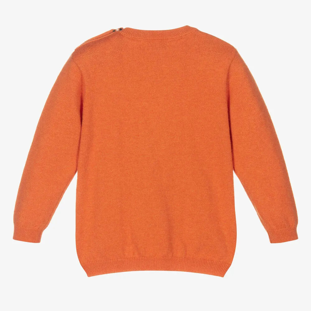 Boys Orange Raccoon Sweater