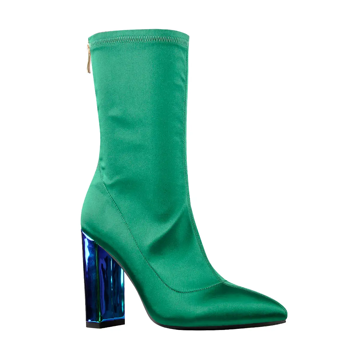 Breathable Pointed Toe Chunky Heels Green Ankle Boots