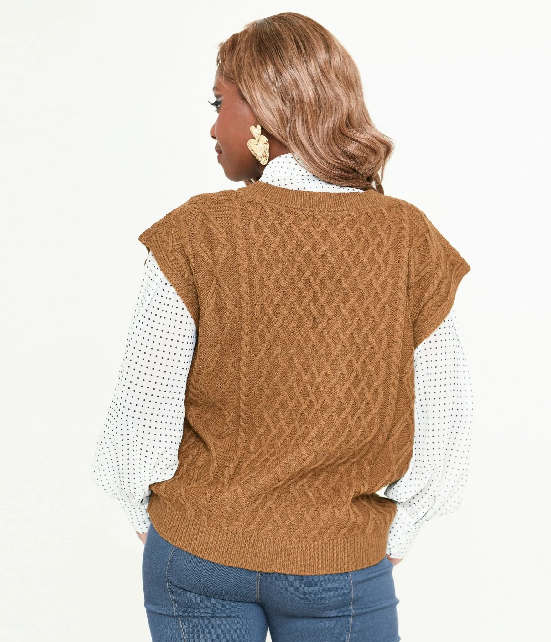 Brown Cable Knit Sweater Vest