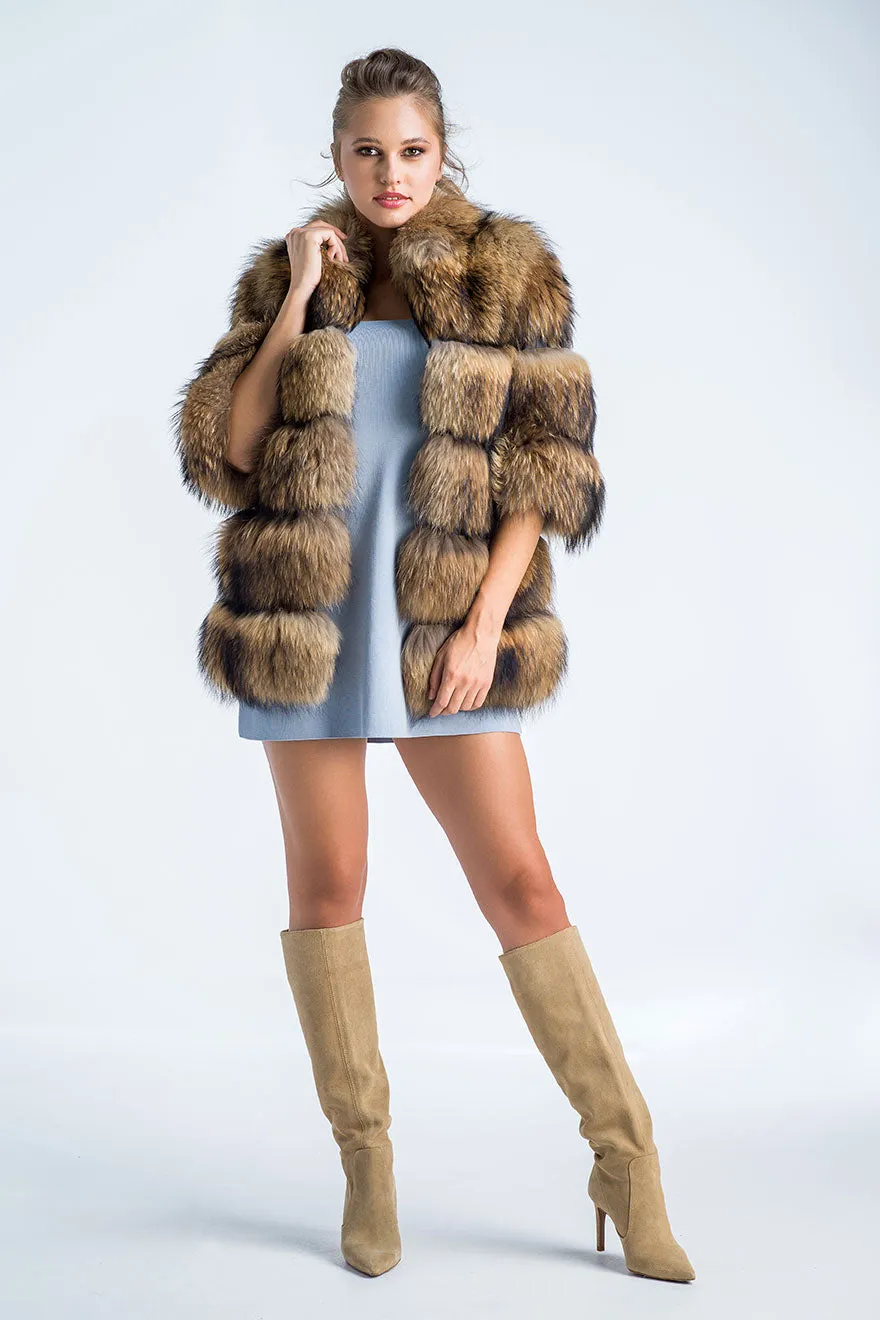 Brown Coat Style Short Sleeve Genuine Raccoon Fur Vest