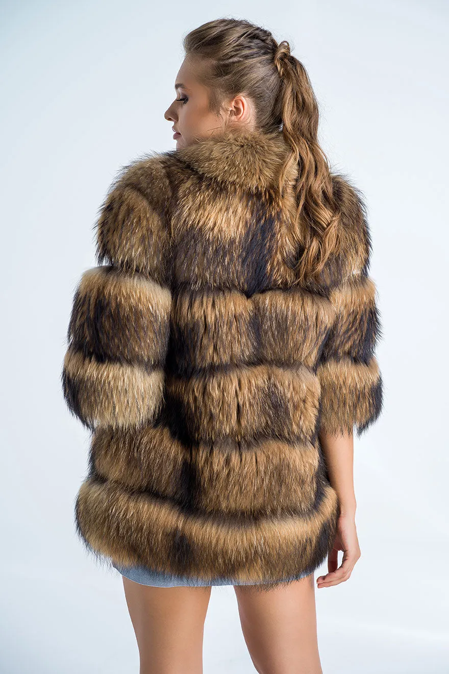 Brown Coat Style Short Sleeve Genuine Raccoon Fur Vest