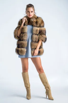 Brown Coat Style Short Sleeve Genuine Raccoon Fur Vest