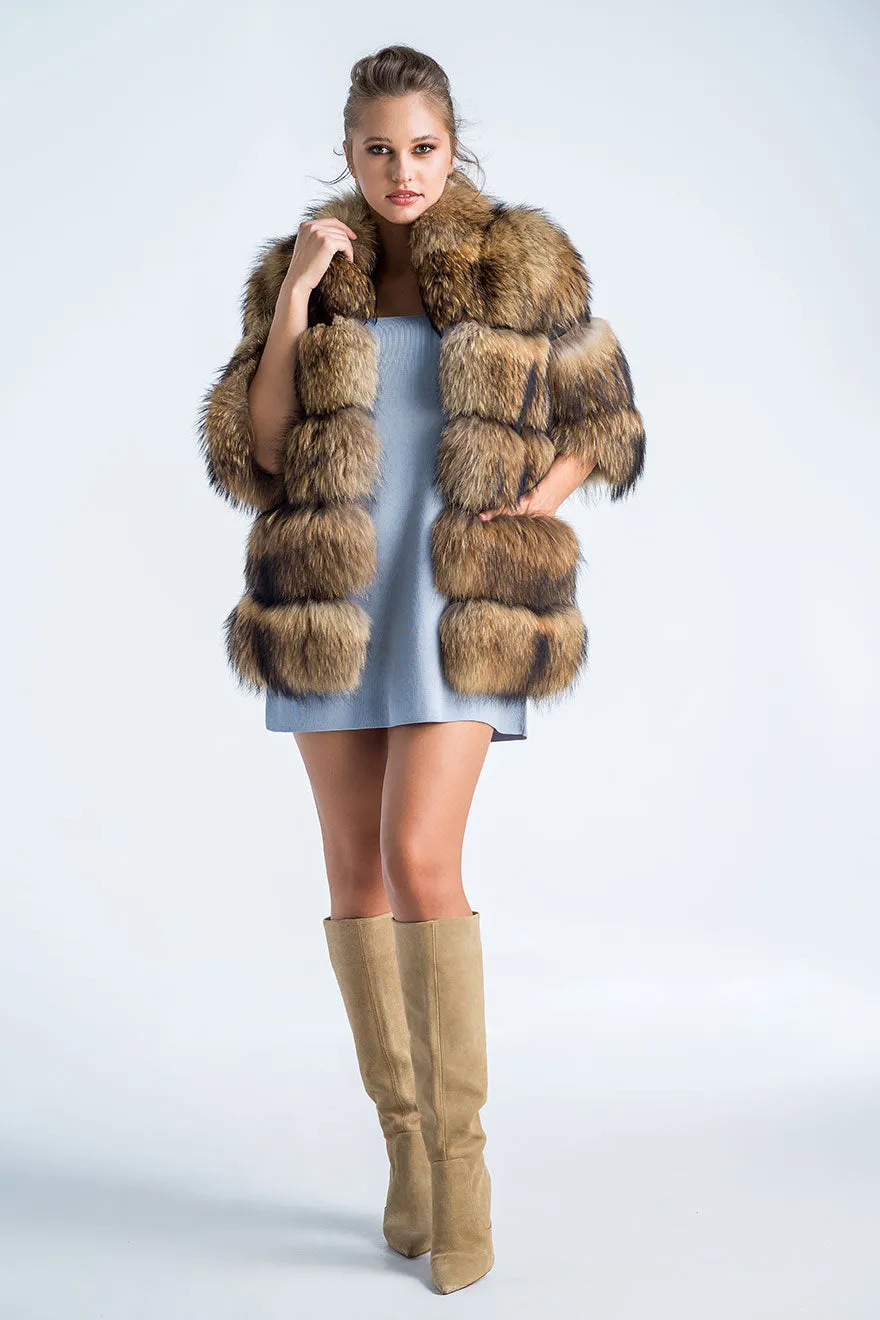 Brown Coat Style Short Sleeve Genuine Raccoon Fur Vest