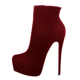 Burgundy Suede Platform Ankle Boots Stiletto Booties