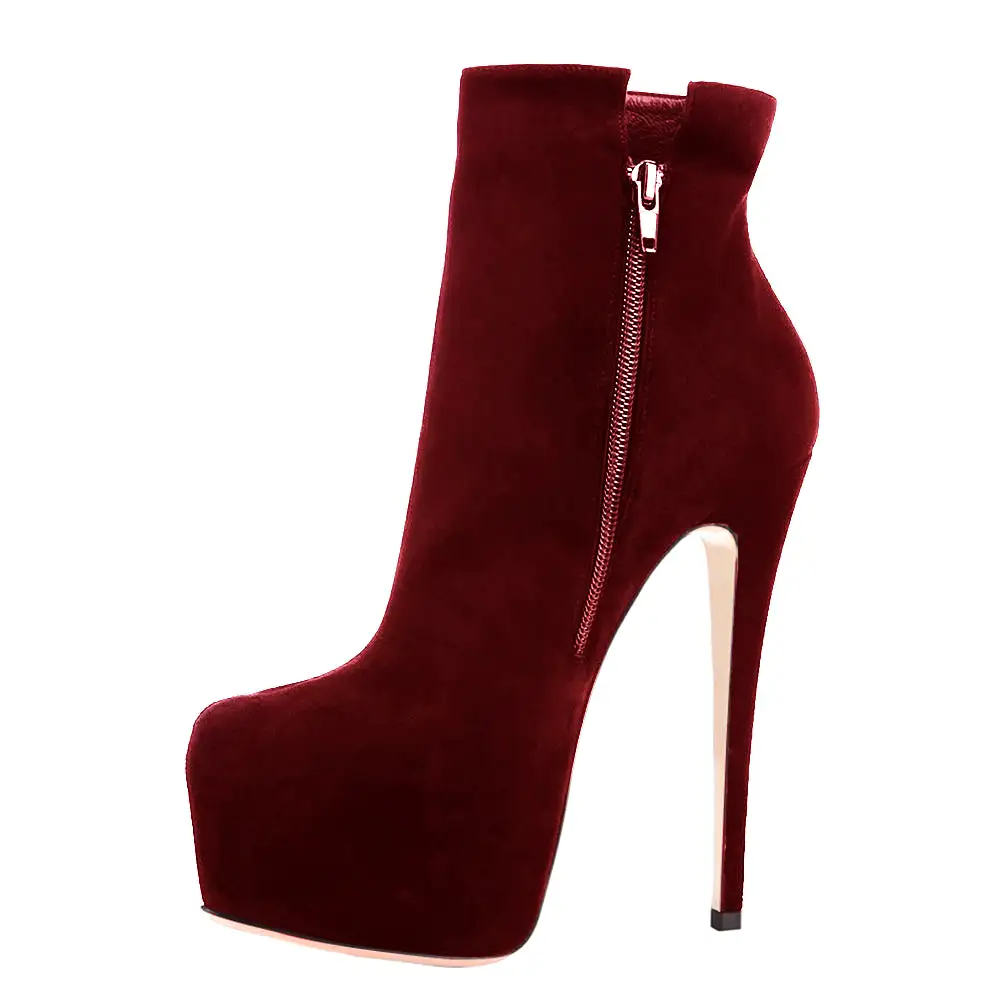 Burgundy Suede Platform Ankle Boots Stiletto Booties