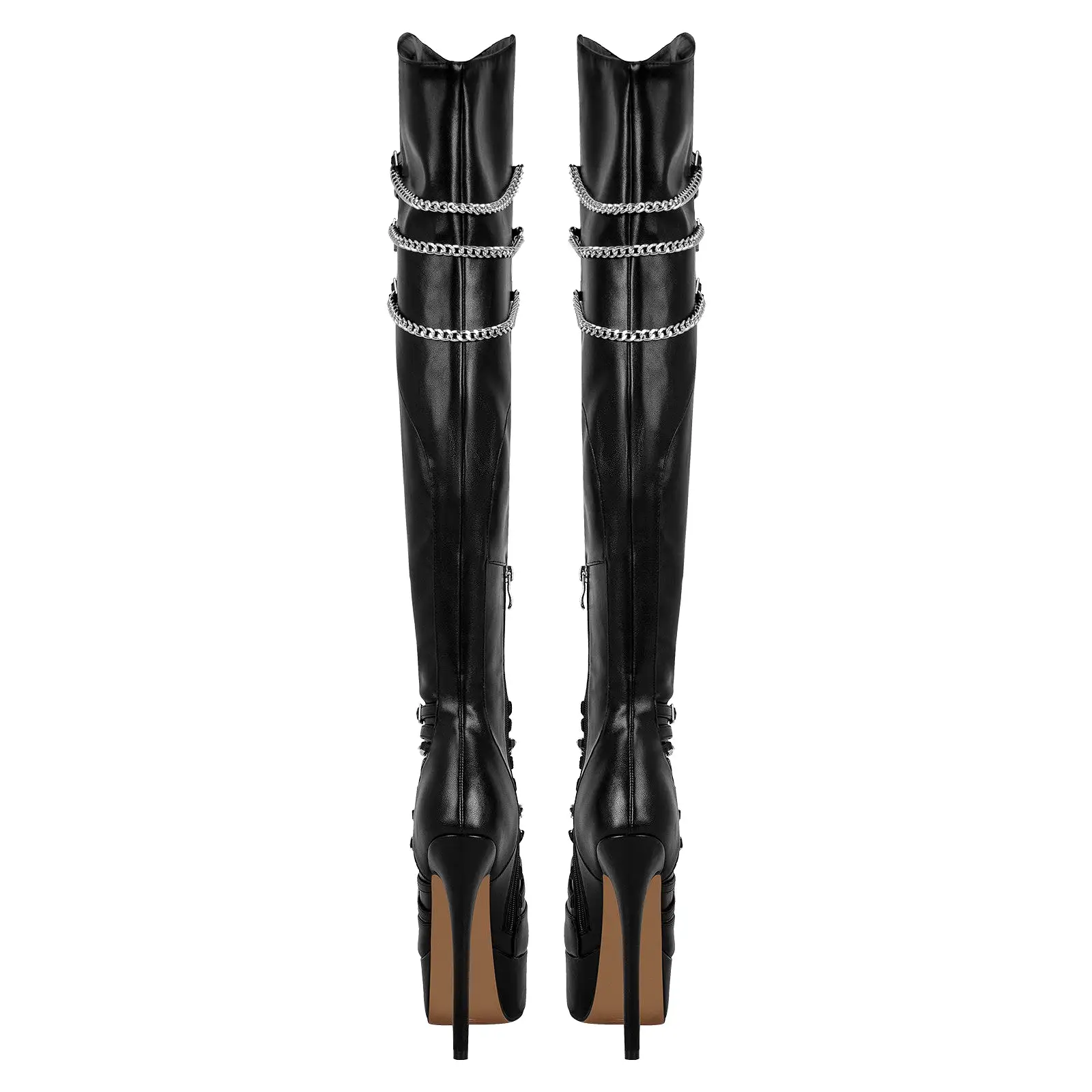 Chain Round Toe Platform Stilettos Over The Knee Boots