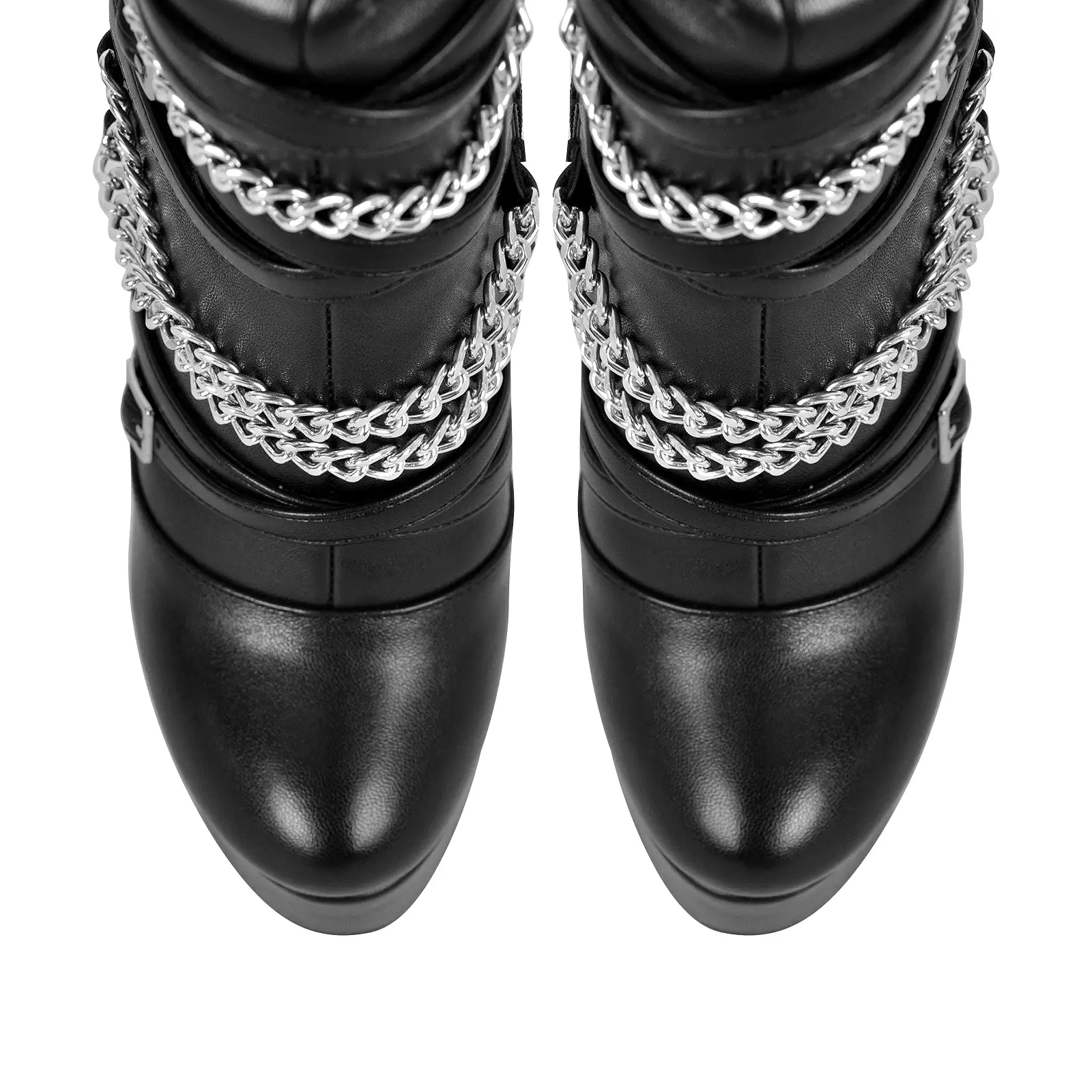 Chain Round Toe Platform Stilettos Over The Knee Boots