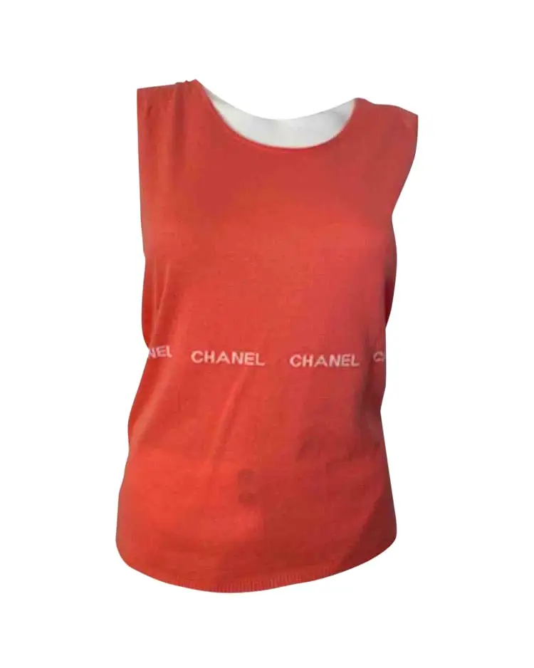 Chanel 04P, 2004 Spring Salmon/Orange Sleeveless sweater “Chanel 8 times in design FR 42 US 8