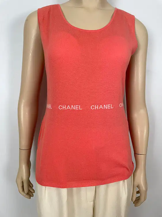 Chanel 04P, 2004 Spring Salmon/Orange Sleeveless sweater “Chanel 8 times in design FR 42 US 8