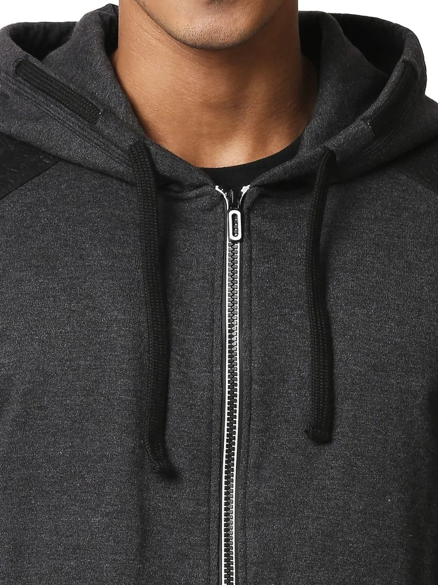 Charcoal Grey Colour Block Zipper Hoodie