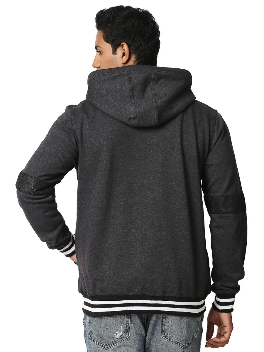 Charcoal Grey Colour Block Zipper Hoodie