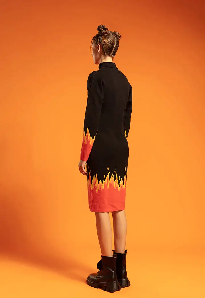 Cheetos Flame Jacquard Knitted Sweater Dress