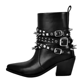 Chunky Heel Rivet Buckle Ankle Boots