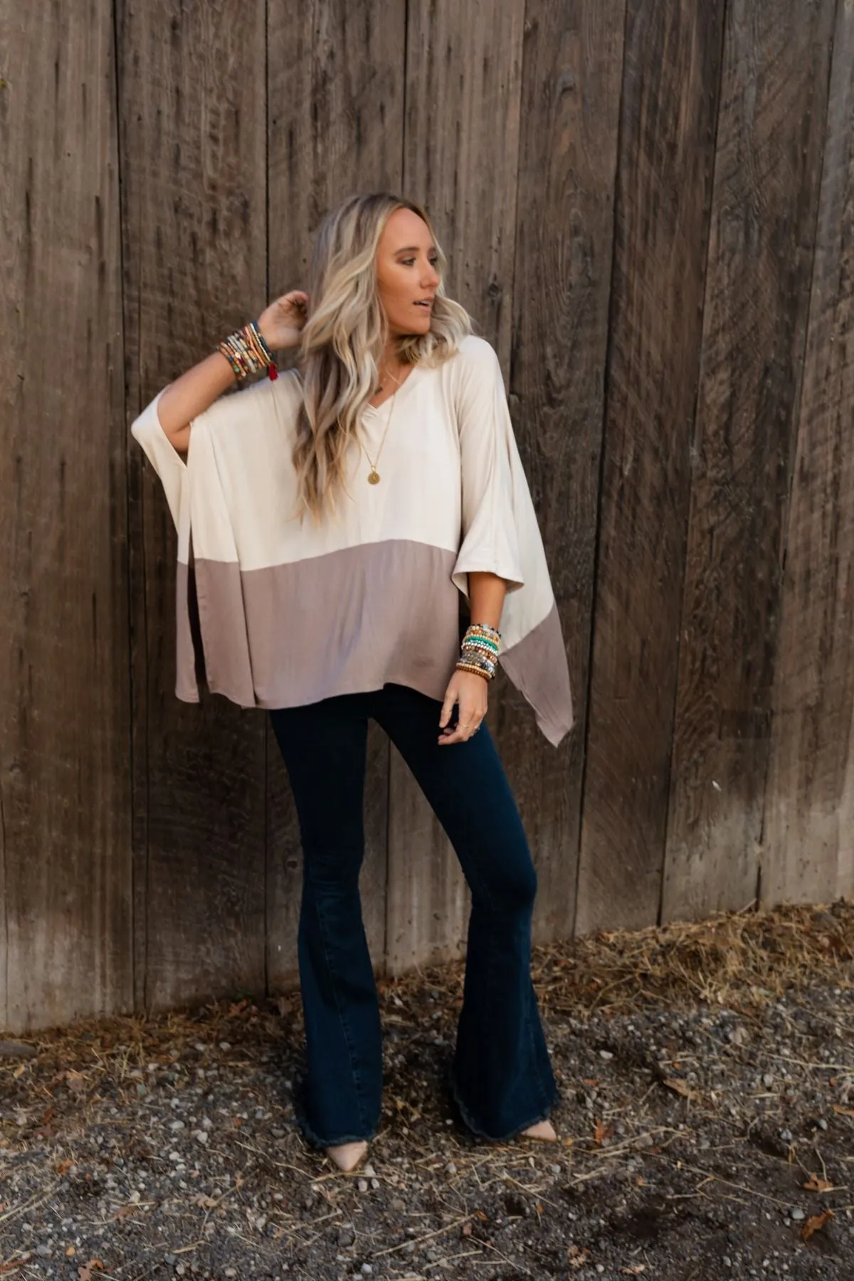 Coffee Sunsets V Neck Top - Brown