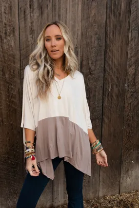 Coffee Sunsets V Neck Top - Brown